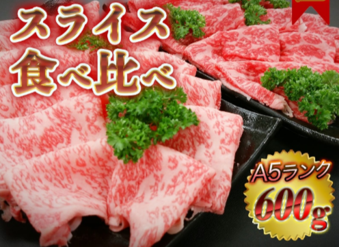 都城産宮崎牛（A5ランク）スライス食べ比べ - すき焼きやしゃぶしゃぶに最適な赤身牛肉とロース 牛肉のスライス食べ比べセット 最高級5等級牛肉